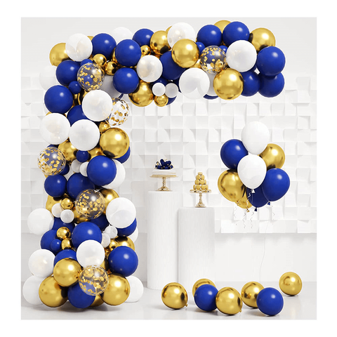 ديكور الحفلات مجموعة إكليل من البالونات اللاتكس باللون الأزرق الداكن والأبيض والذهبي والذهبي